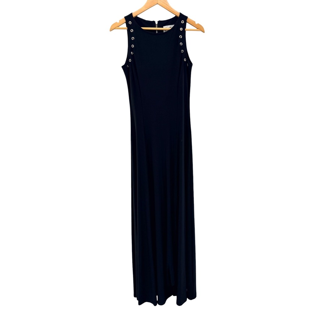 Joseph Ribkoff Black Sleeveless Grommet Maxi Dress Side Slit Size 4 US 6 UK
